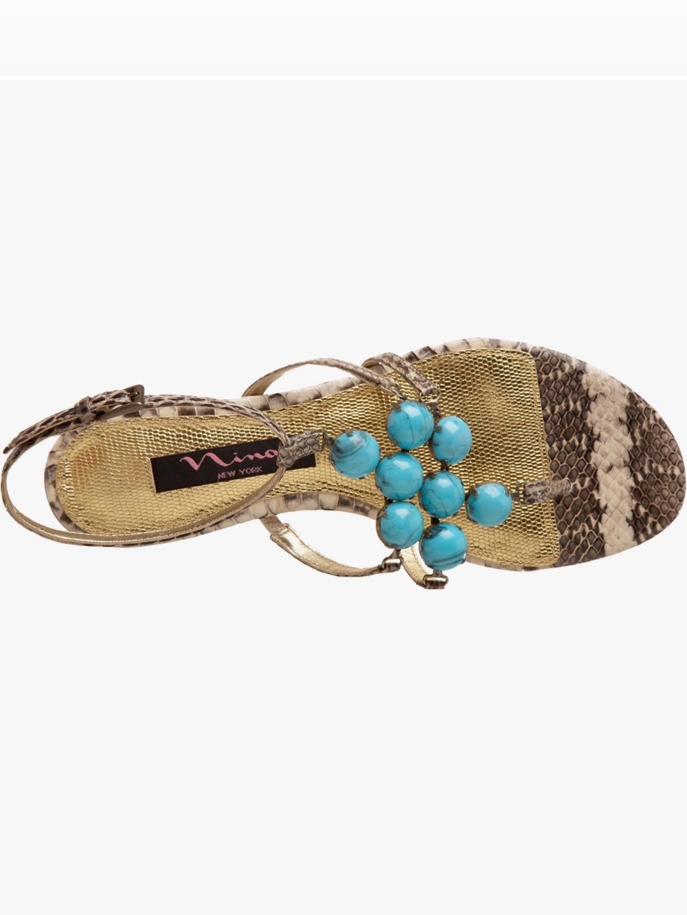 Nina Women's Delphi Sandal T-Strap Sandal with Turquoise Bead Accents Size 8 - Picture 4 of 12